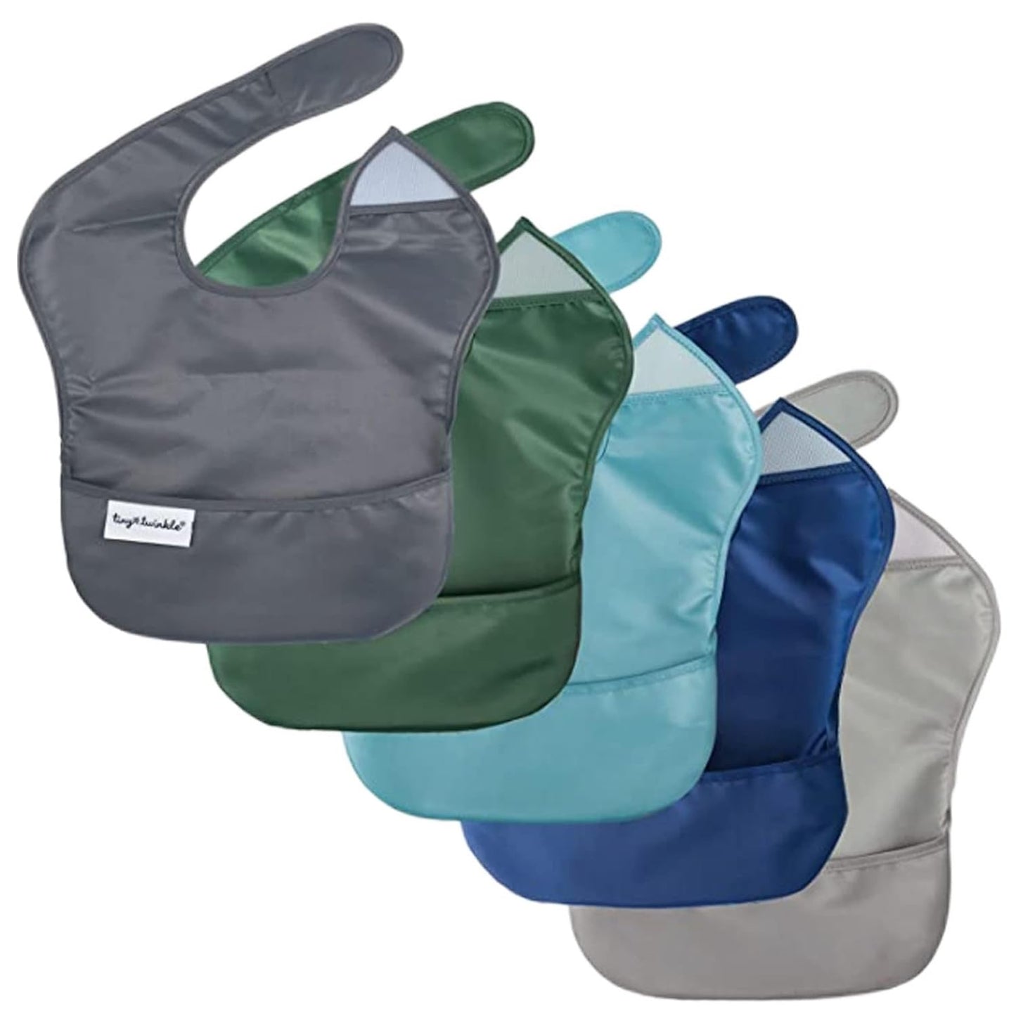 Waterproof Baby Bibs for Eating – Mess-Proof, Wipeable Toddler Bibs – Travel-Friendly, PFAS & BPA-Free – Baby Feeding Bibs (3-Pack, Slate & Olive)