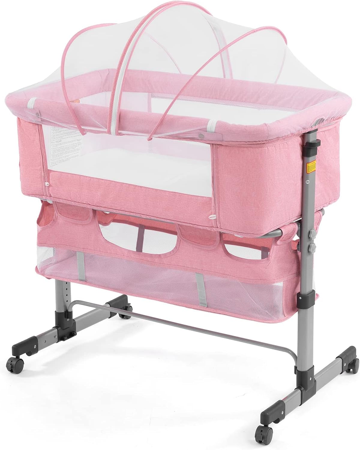 3-in-1 Baby Bedside Crib & Bassinet – Portable Adjustable Sleeper with Mosquito Net & Mattress, Converts to Playpen – Newborn Co-Sleeper for Boys & Girls (Deep Khaki)