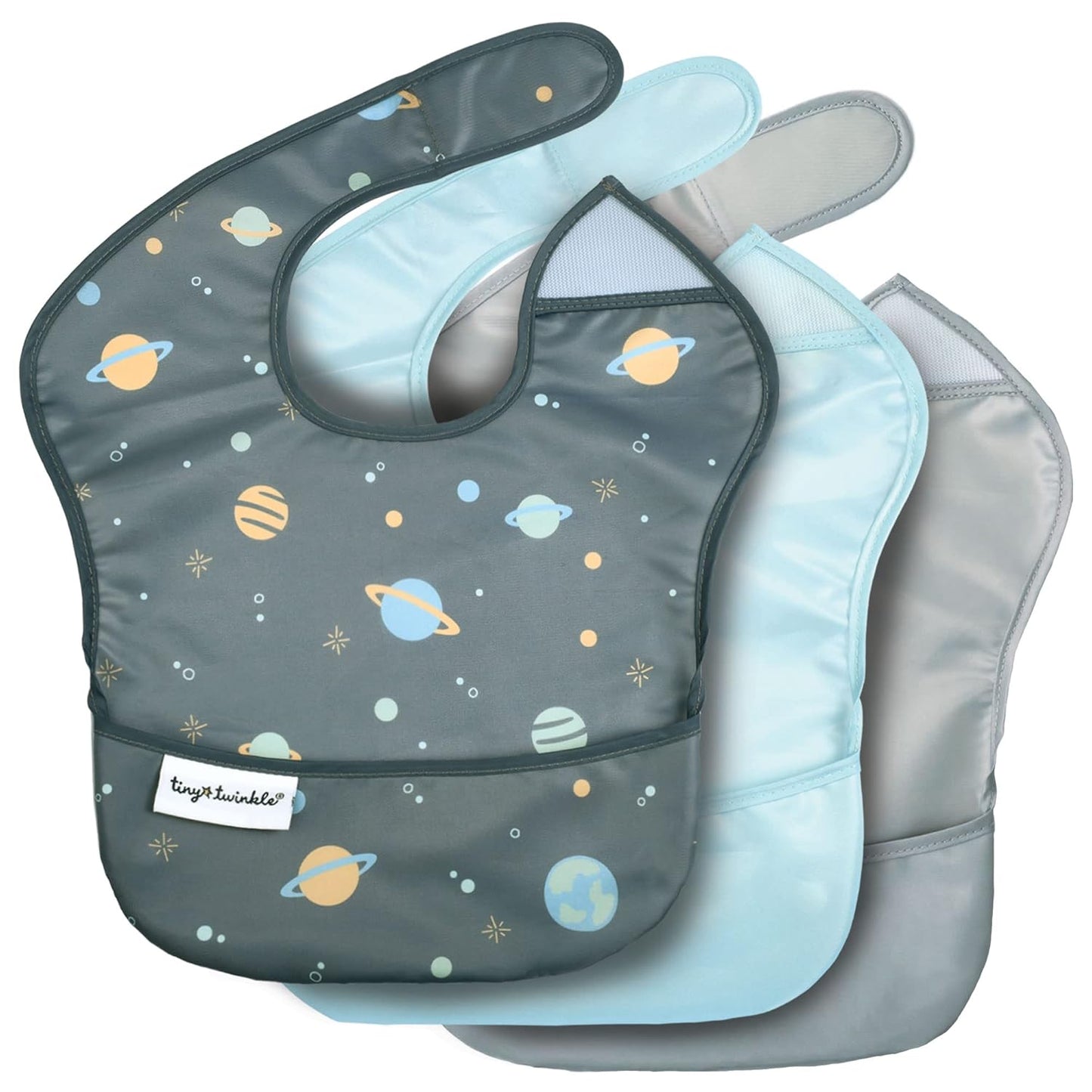 Waterproof Baby Bibs for Eating – Mess-Proof, Wipeable Toddler Bibs – Travel-Friendly, PFAS & BPA-Free – Baby Feeding Bibs (3-Pack, Slate & Olive)