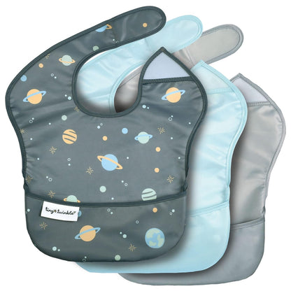 Waterproof Baby Bibs for Eating – Mess-Proof, Wipeable Toddler Bibs – Travel-Friendly, PFAS & BPA-Free – Baby Feeding Bibs (3-Pack, Slate & Olive)