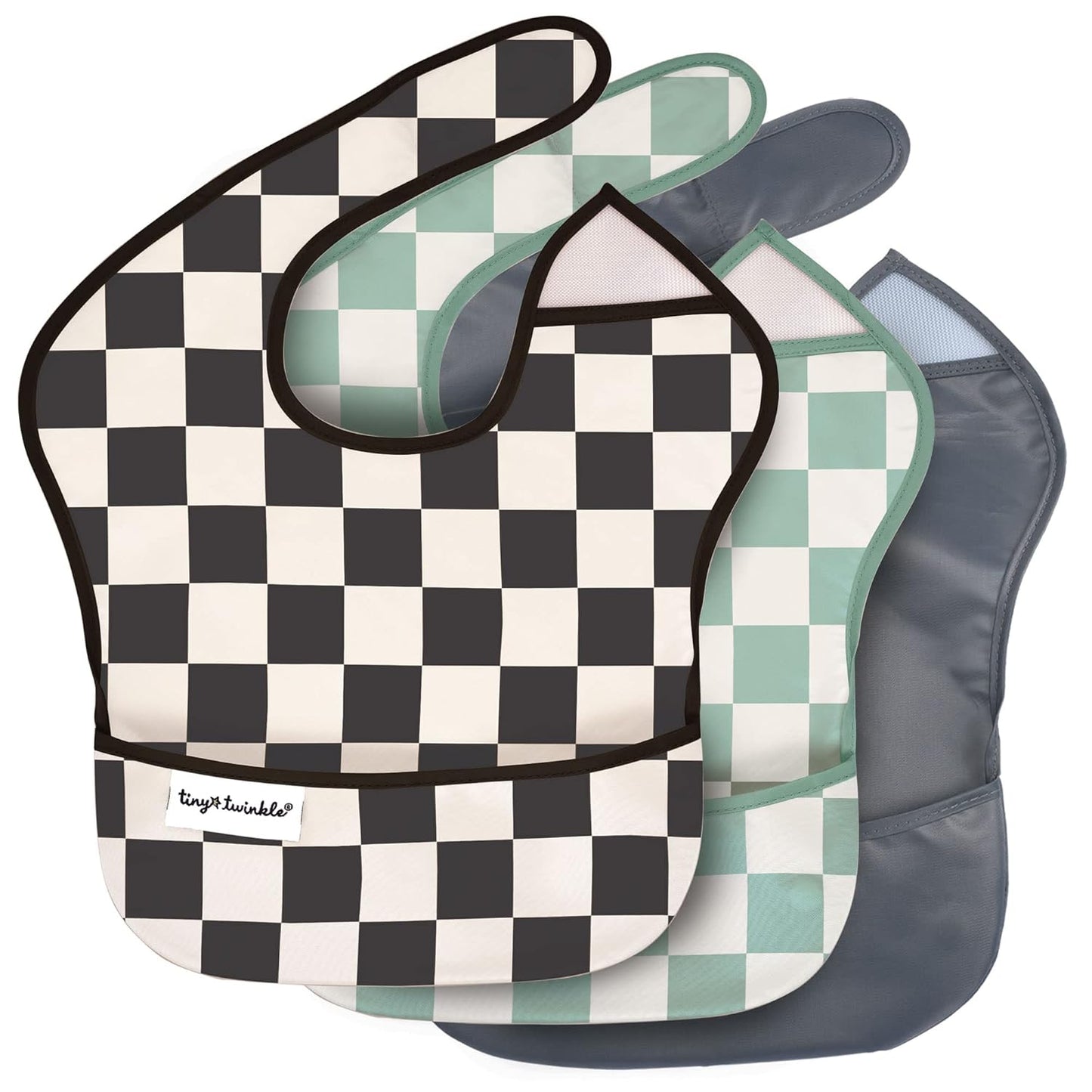 Waterproof Baby Bibs for Eating – Mess-Proof, Wipeable Toddler Bibs – Travel-Friendly, PFAS & BPA-Free – Baby Feeding Bibs (3-Pack, Slate & Olive)