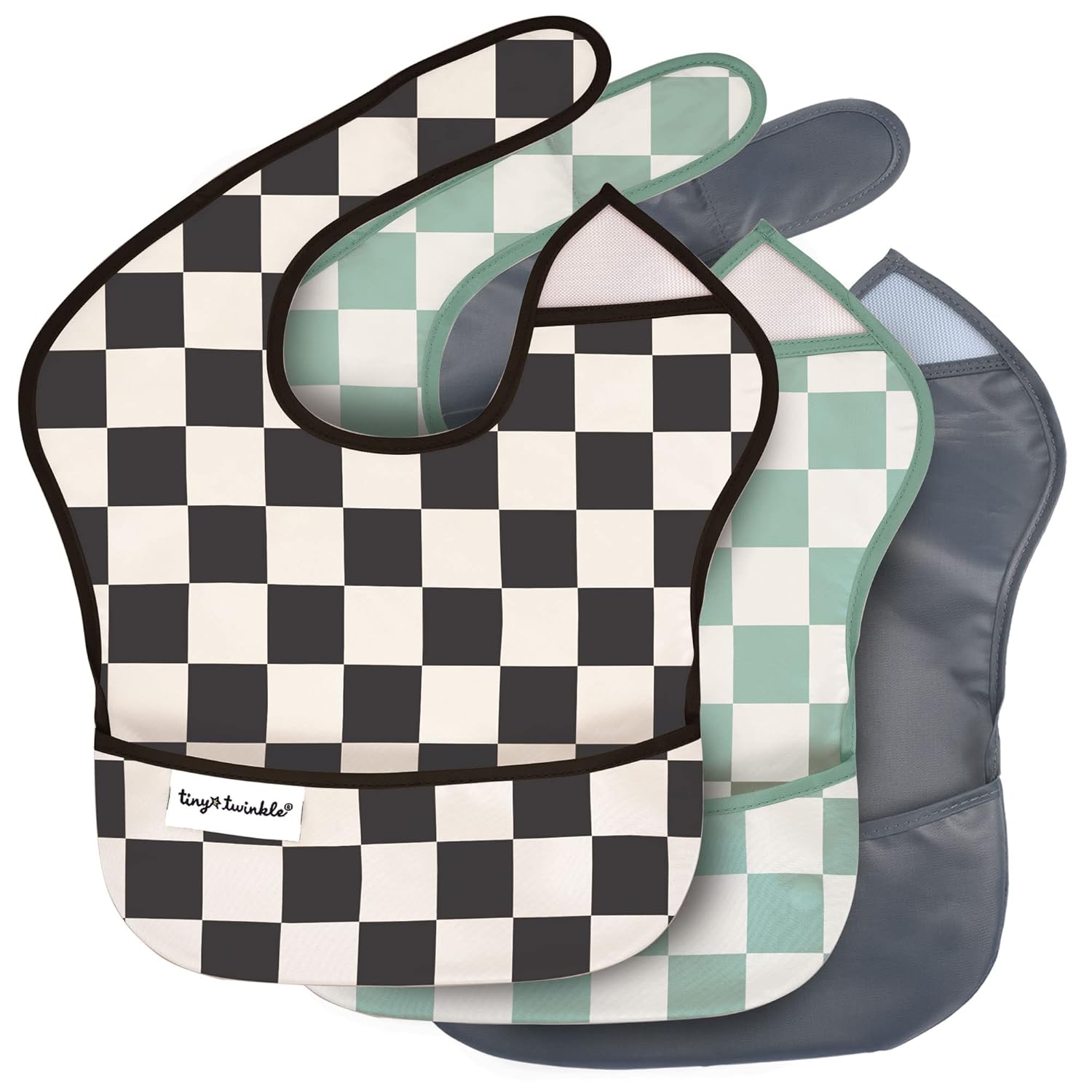 Waterproof Baby Bibs for Eating – Mess-Proof, Wipeable Toddler Bibs – Travel-Friendly, PFAS & BPA-Free – Baby Feeding Bibs (3-Pack, Slate & Olive)