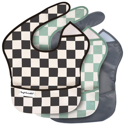 Waterproof Baby Bibs for Eating – Mess-Proof, Wipeable Toddler Bibs – Travel-Friendly, PFAS & BPA-Free – Baby Feeding Bibs (3-Pack, Slate & Olive)
