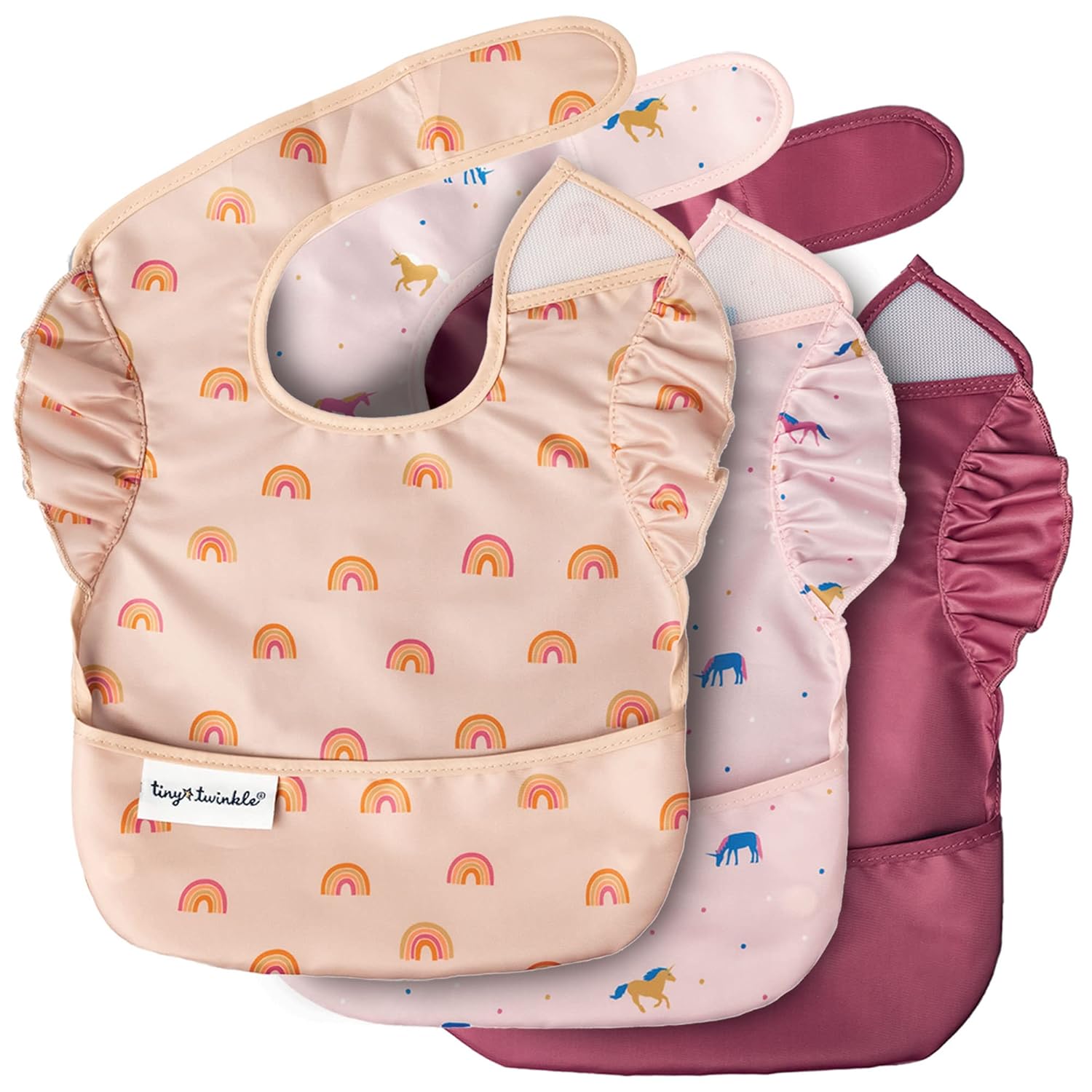 Waterproof Baby Bibs for Eating – Mess-Proof, Wipeable Toddler Bibs – Travel-Friendly, PFAS & BPA-Free – Baby Feeding Bibs (3-Pack, Slate & Olive)