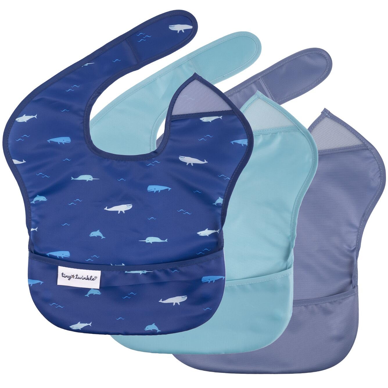 Waterproof Baby Bibs for Eating – Mess-Proof, Wipeable Toddler Bibs – Travel-Friendly, PFAS & BPA-Free – Baby Feeding Bibs (3-Pack, Slate & Olive)