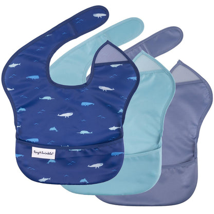 Waterproof Baby Bibs for Eating – Mess-Proof, Wipeable Toddler Bibs – Travel-Friendly, PFAS & BPA-Free – Baby Feeding Bibs (3-Pack, Slate & Olive)