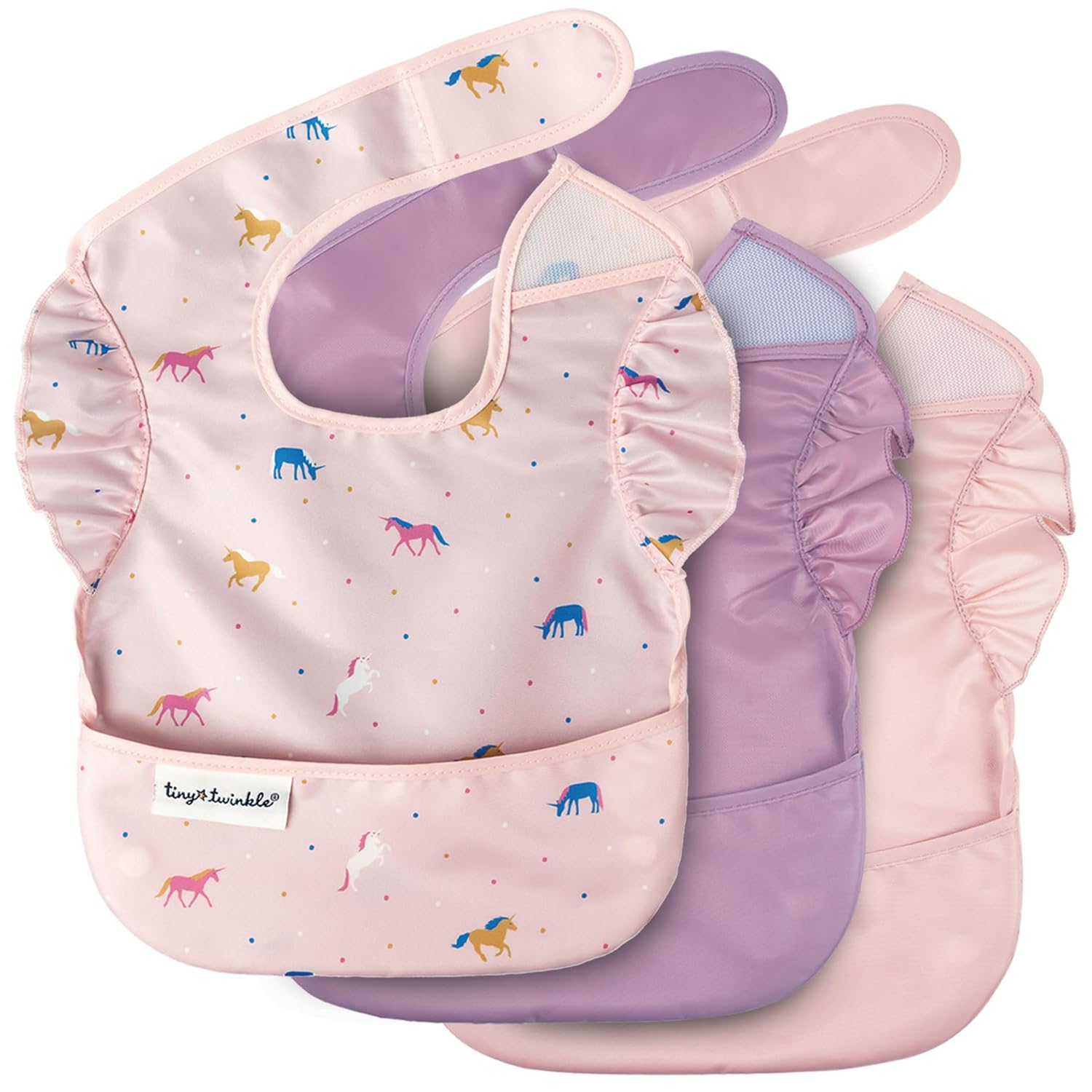 Waterproof Baby Bibs for Eating – Mess-Proof, Wipeable Toddler Bibs – Travel-Friendly, PFAS & BPA-Free – Baby Feeding Bibs (3-Pack, Slate & Olive)