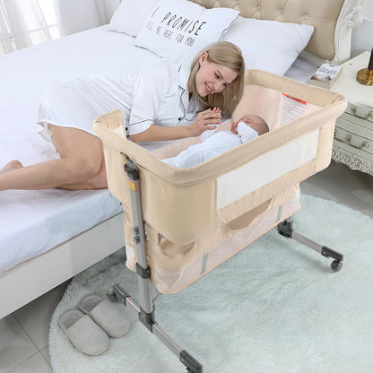 3-in-1 Baby Bedside Crib & Bassinet – Portable Adjustable Sleeper with Mosquito Net & Mattress, Converts to Playpen – Newborn Co-Sleeper for Boys & Girls (Deep Khaki)