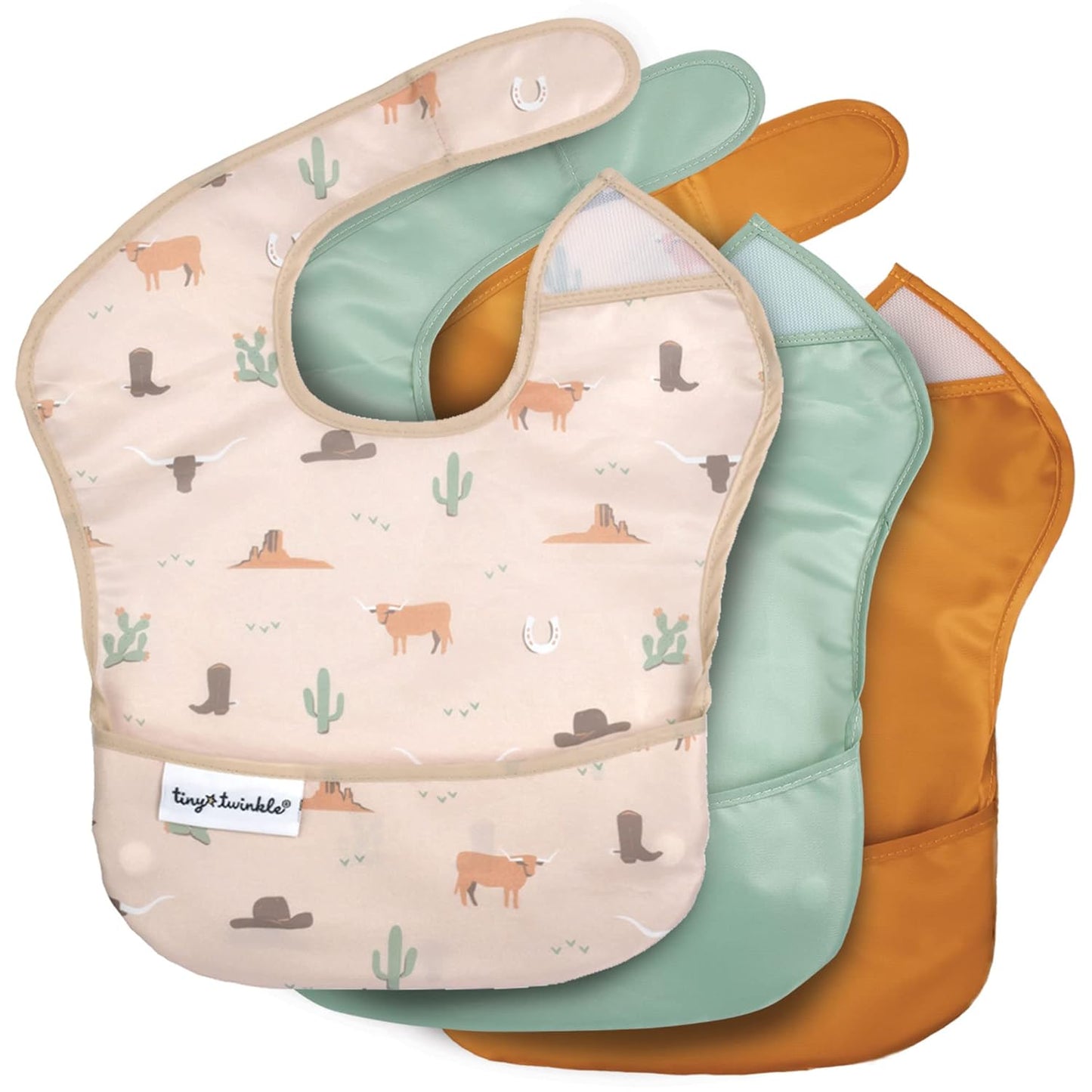 Waterproof Baby Bibs for Eating – Mess-Proof, Wipeable Toddler Bibs – Travel-Friendly, PFAS & BPA-Free – Baby Feeding Bibs (3-Pack, Slate & Olive)