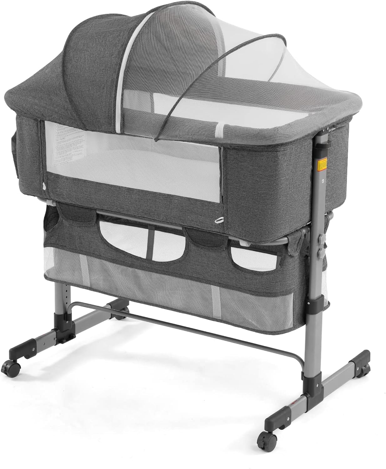 3-in-1 Baby Bedside Crib & Bassinet – Portable Adjustable Sleeper with Mosquito Net & Mattress, Converts to Playpen – Newborn Co-Sleeper for Boys & Girls (Deep Khaki)