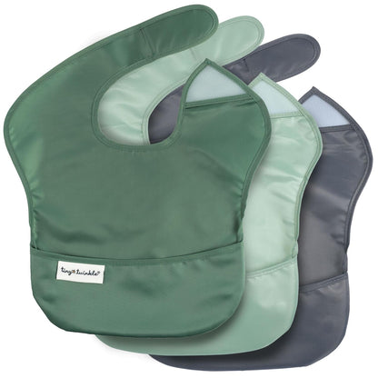 Waterproof Baby Bibs for Eating – Mess-Proof, Wipeable Toddler Bibs – Travel-Friendly, PFAS & BPA-Free – Baby Feeding Bibs (3-Pack, Slate & Olive)