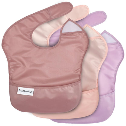 Waterproof Baby Bibs for Eating – Mess-Proof, Wipeable Toddler Bibs – Travel-Friendly, PFAS & BPA-Free – Baby Feeding Bibs (3-Pack, Slate & Olive)