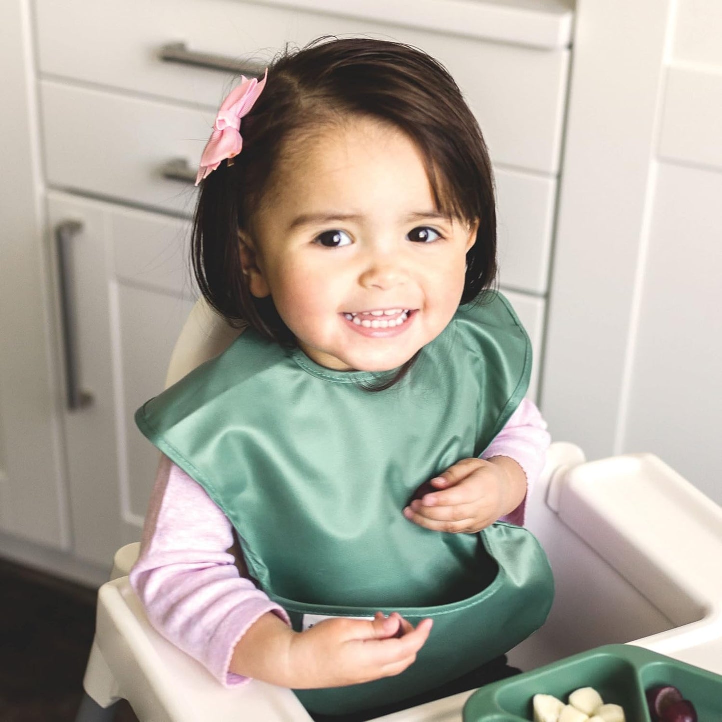 Waterproof Baby Bibs for Eating – Mess-Proof, Wipeable Toddler Bibs – Travel-Friendly, PFAS & BPA-Free – Baby Feeding Bibs (3-Pack, Slate & Olive)