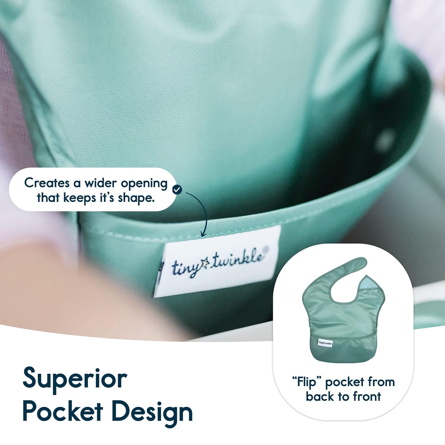 Waterproof Baby Bibs for Eating – Mess-Proof, Wipeable Toddler Bibs – Travel-Friendly, PFAS & BPA-Free – Baby Feeding Bibs (3-Pack, Slate & Olive)