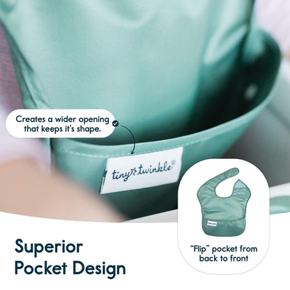 Waterproof Baby Bibs for Eating – Mess-Proof, Wipeable Toddler Bibs – Travel-Friendly, PFAS & BPA-Free – Baby Feeding Bibs (3-Pack, Slate & Olive)