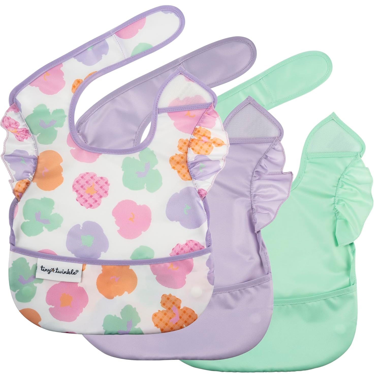 Waterproof Baby Bibs for Eating – Mess-Proof, Wipeable Toddler Bibs – Travel-Friendly, PFAS & BPA-Free – Baby Feeding Bibs (3-Pack, Slate & Olive)
