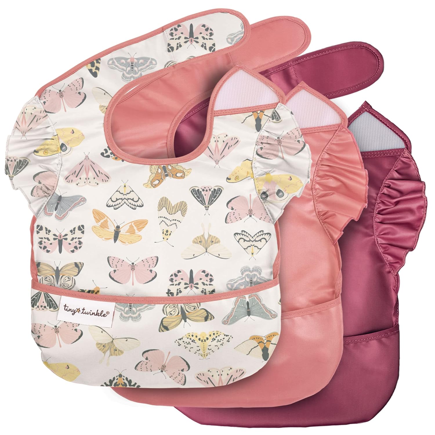 Waterproof Baby Bibs for Eating – Mess-Proof, Wipeable Toddler Bibs – Travel-Friendly, PFAS & BPA-Free – Baby Feeding Bibs (3-Pack, Slate & Olive)