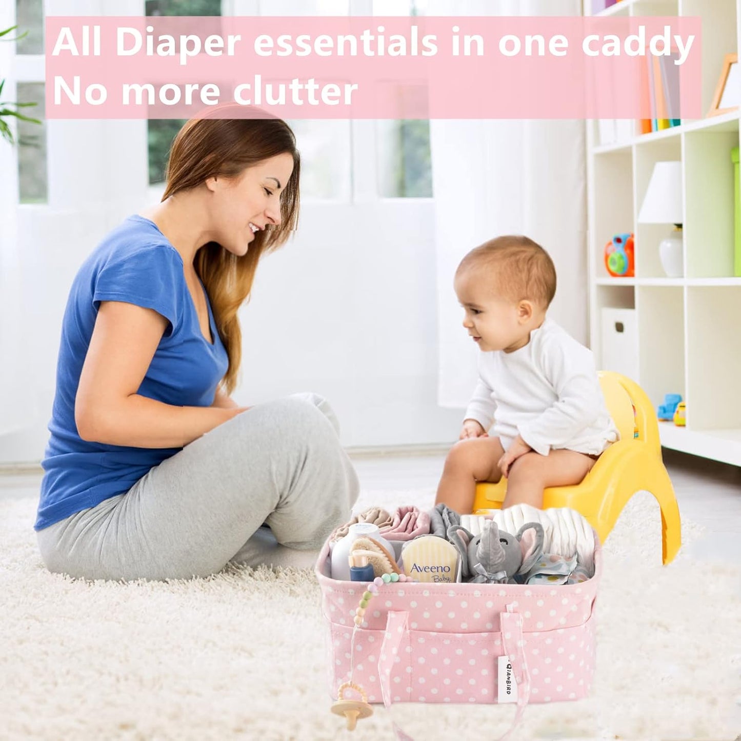 Baby Diaper Caddy Organizer Storage Basket for Girl Boy Shower Gifts Portable Large Nursery Holder Tote for Changing Table or Car Newborn Essentials Baby Registry Must Haves Item