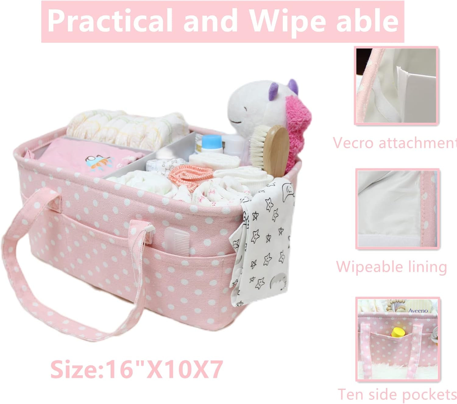 Baby Diaper Caddy Organizer Storage Basket for Girl Boy Shower Gifts Portable Large Nursery Holder Tote for Changing Table or Car Newborn Essentials Baby Registry Must Haves Item