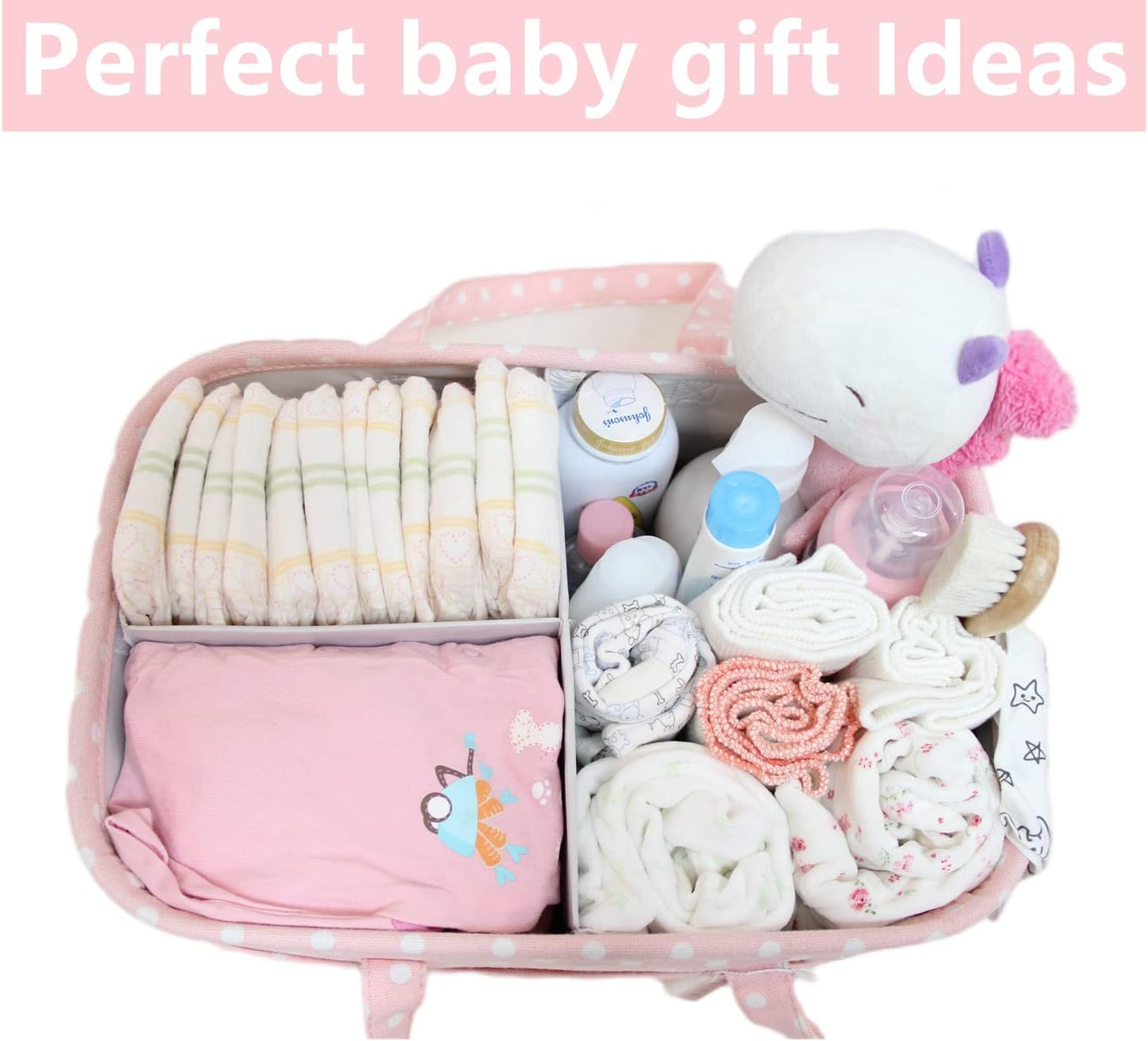 Baby Diaper Caddy Organizer Storage Basket for Girl Boy Shower Gifts Portable Large Nursery Holder Tote for Changing Table or Car Newborn Essentials Baby Registry Must Haves Item